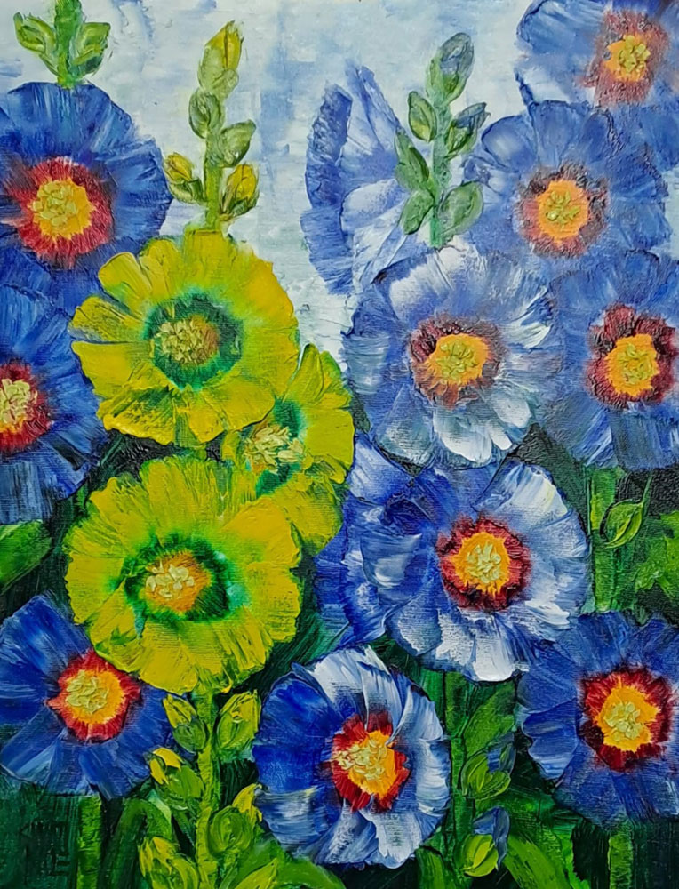 Painting of flowers with oil on canvas