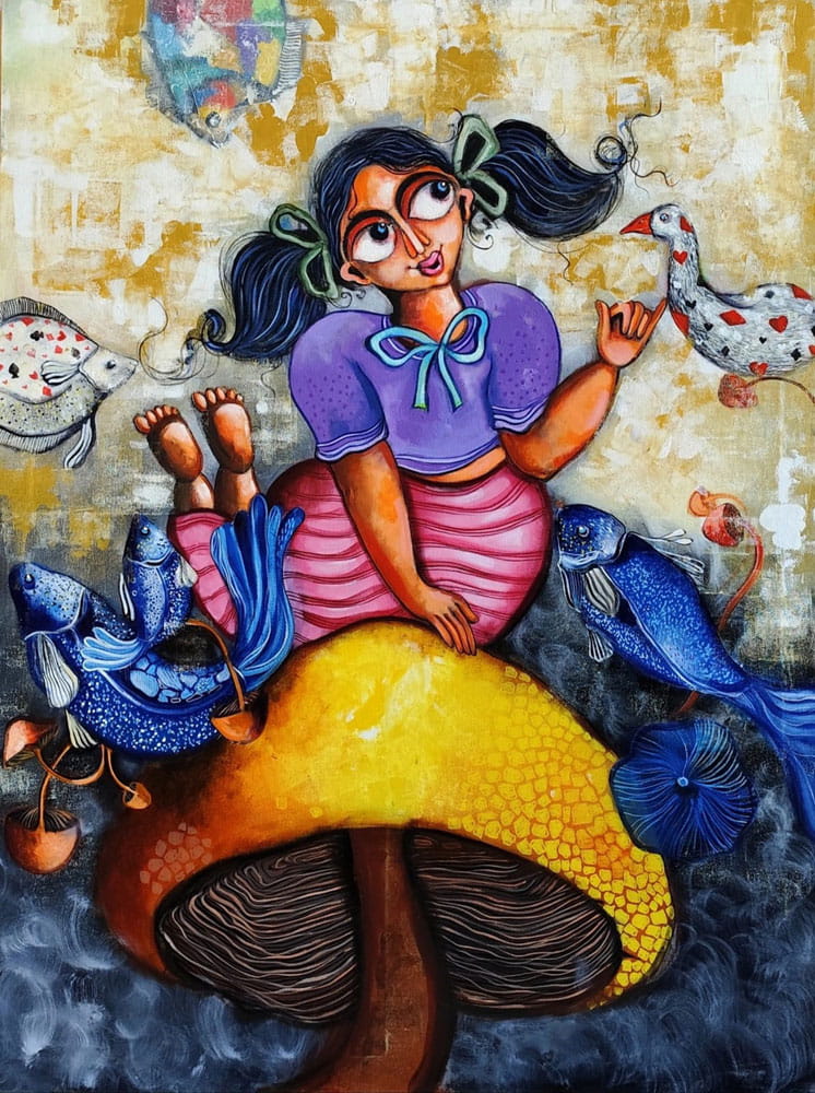 Painting of a girl on canvas