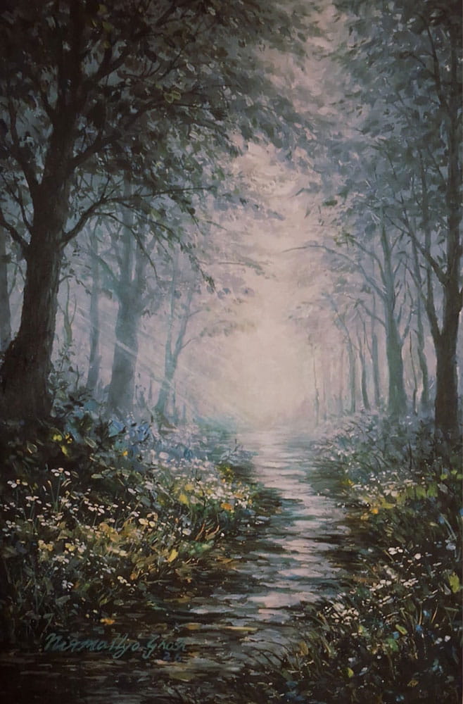 Painting of landscape with acrylic on board