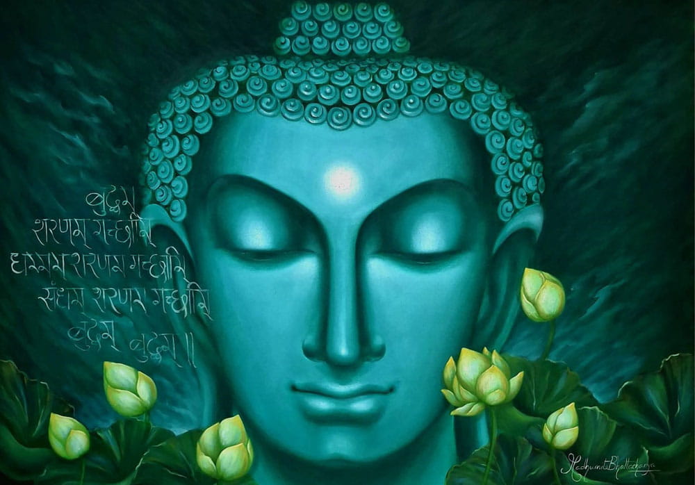 Painting of Lord Buddha with oil on canvas