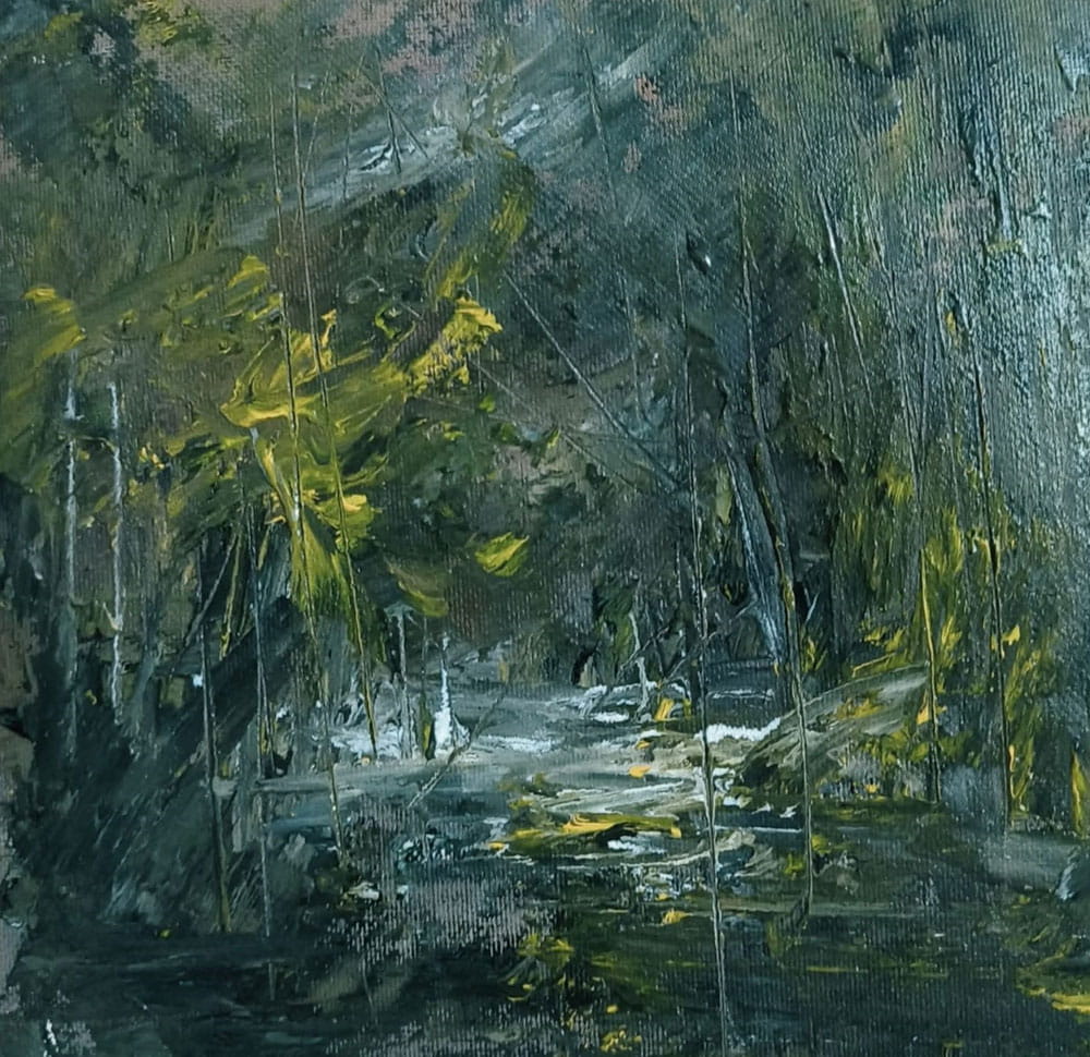 Painting of abstract landscape on paper