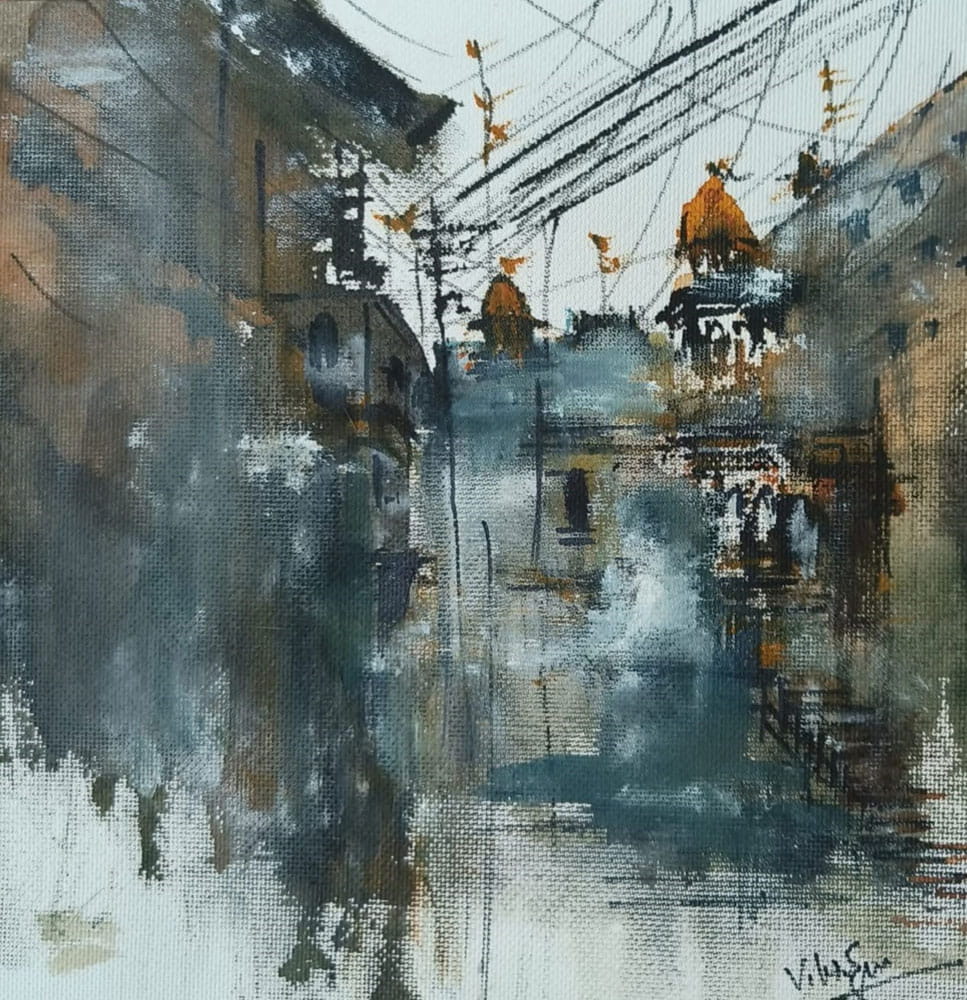 Painting of abstract Benaras on paper