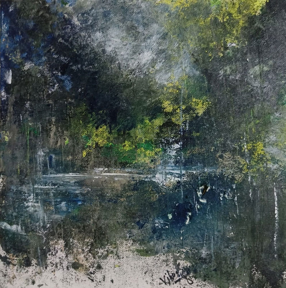 Painting of abstract landscape on paper