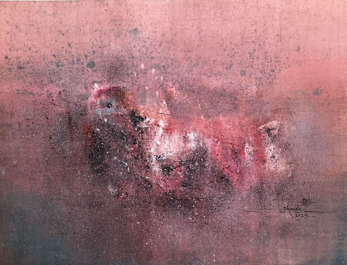 Abstract painting with acrylic on canvas