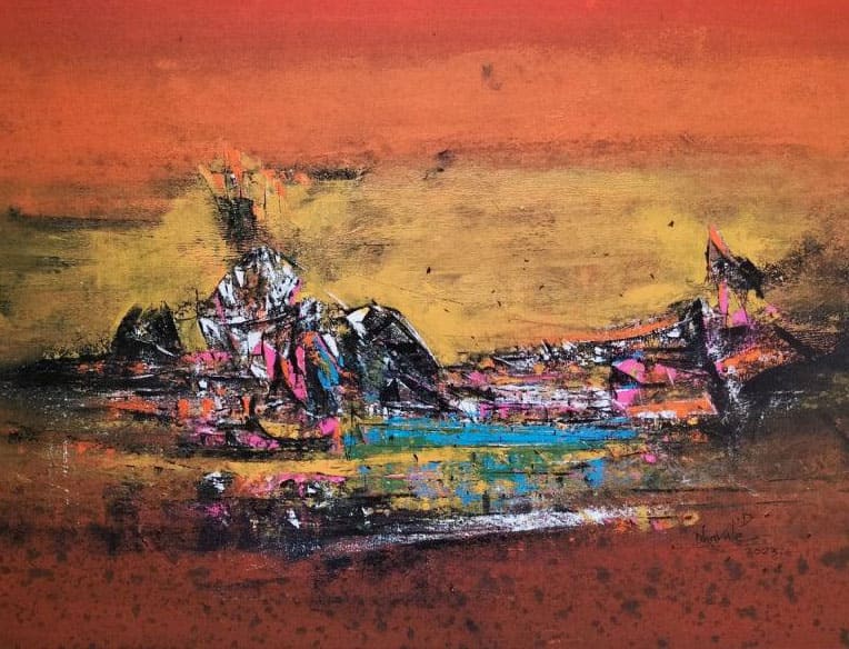 Abstract painting with acrylic on canvas