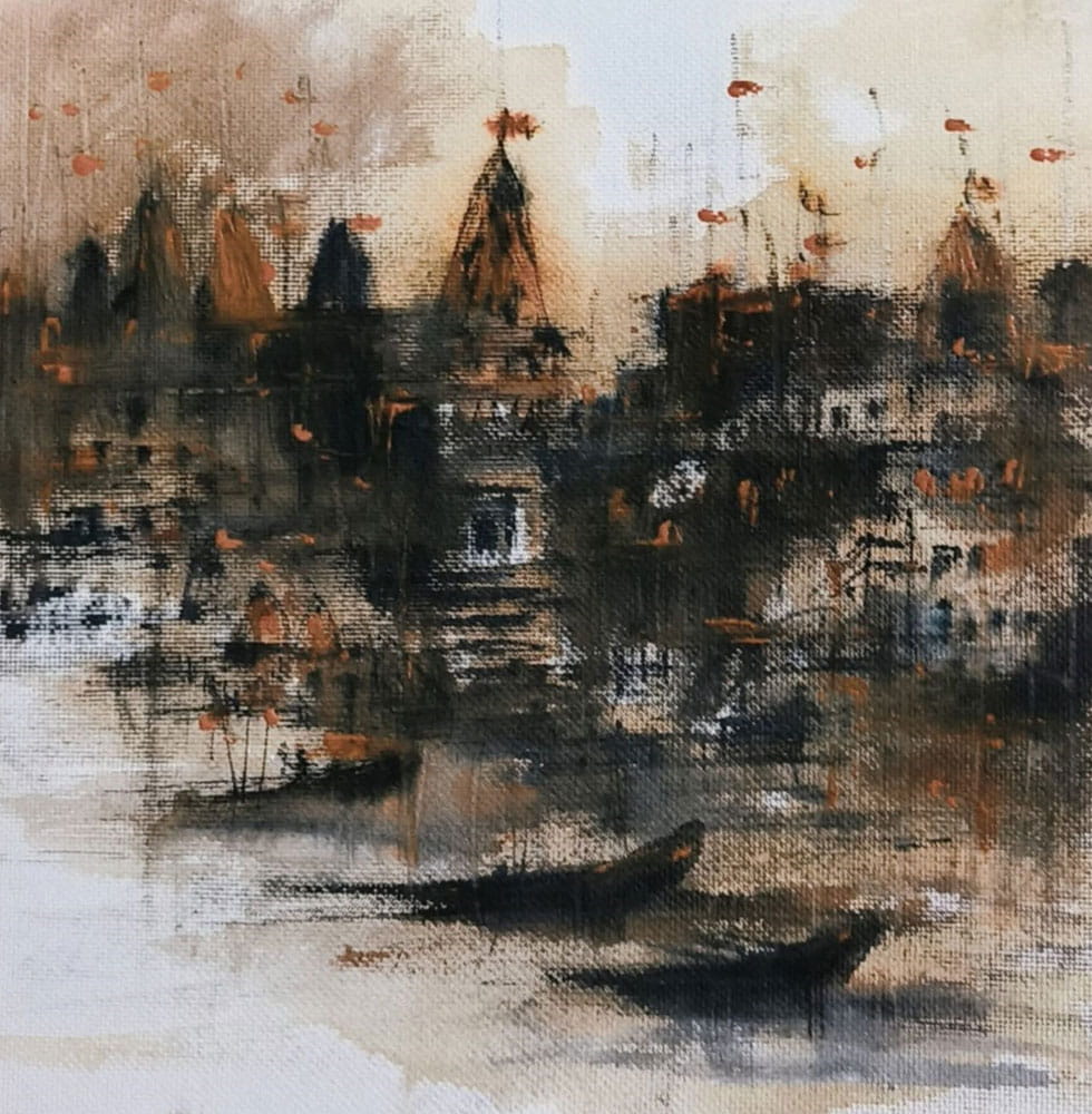 Painting of abstract Benaras on paper