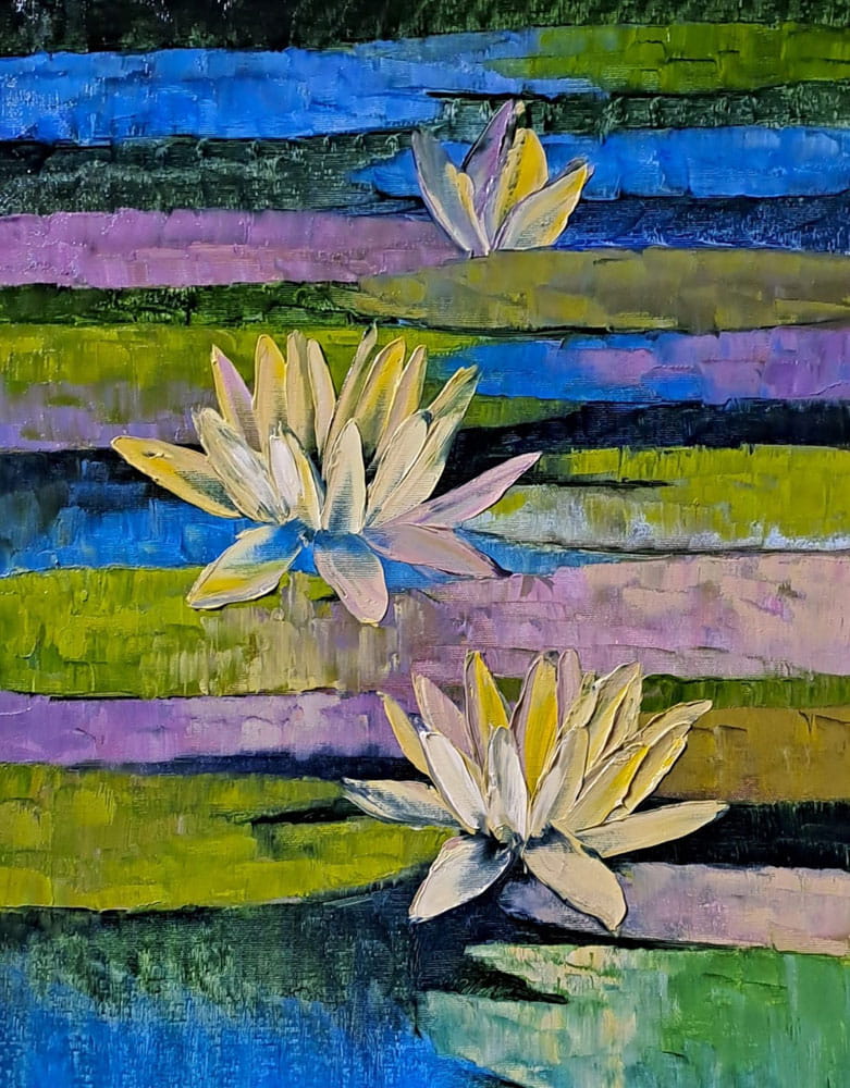 Painting of flowers with oil on canvas