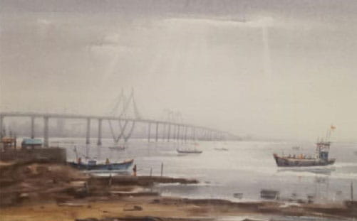 Painting of landscape with watercolour on paper