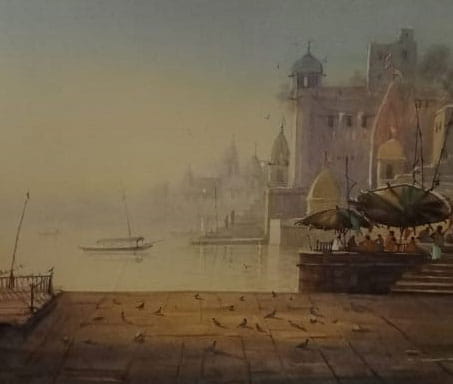 Painting of Benaras with watercolour on paper