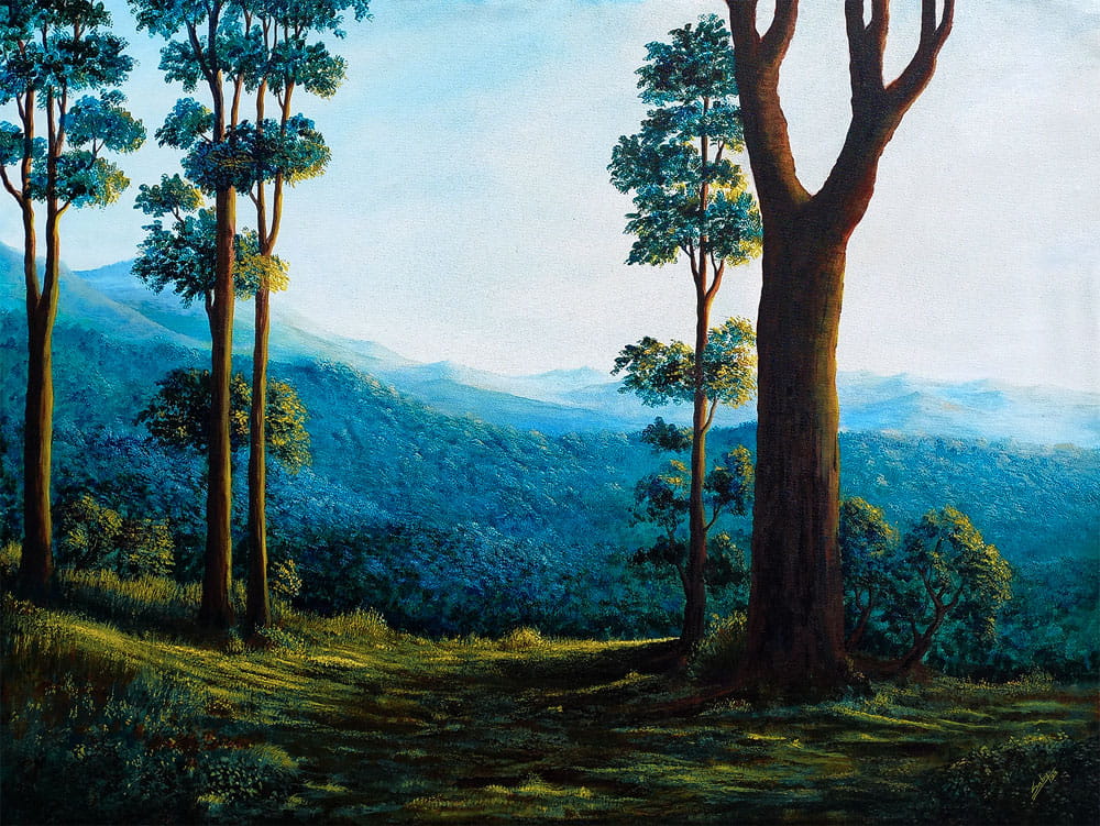 Painting of landscape on canvas