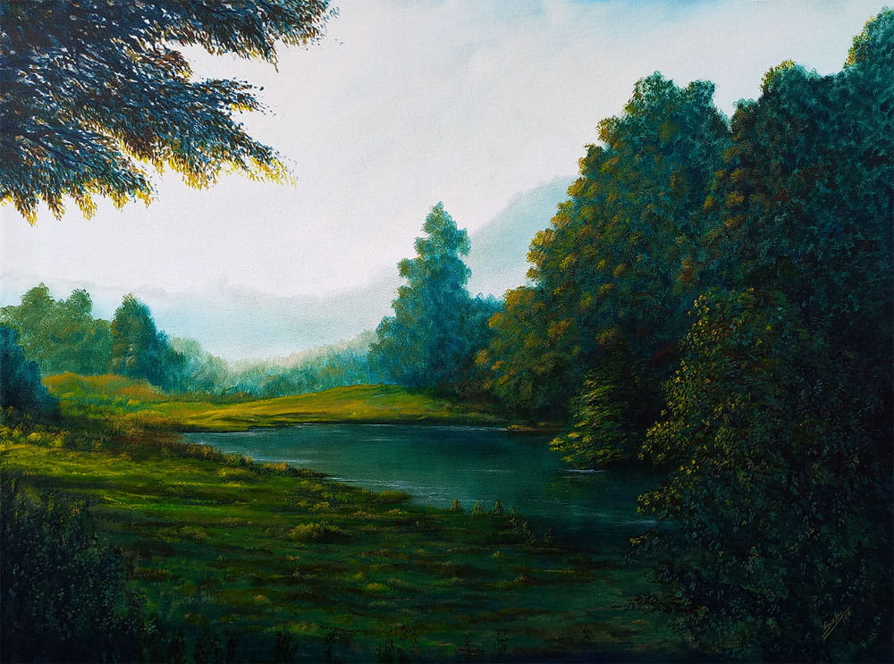 Painting of landscape on canvas