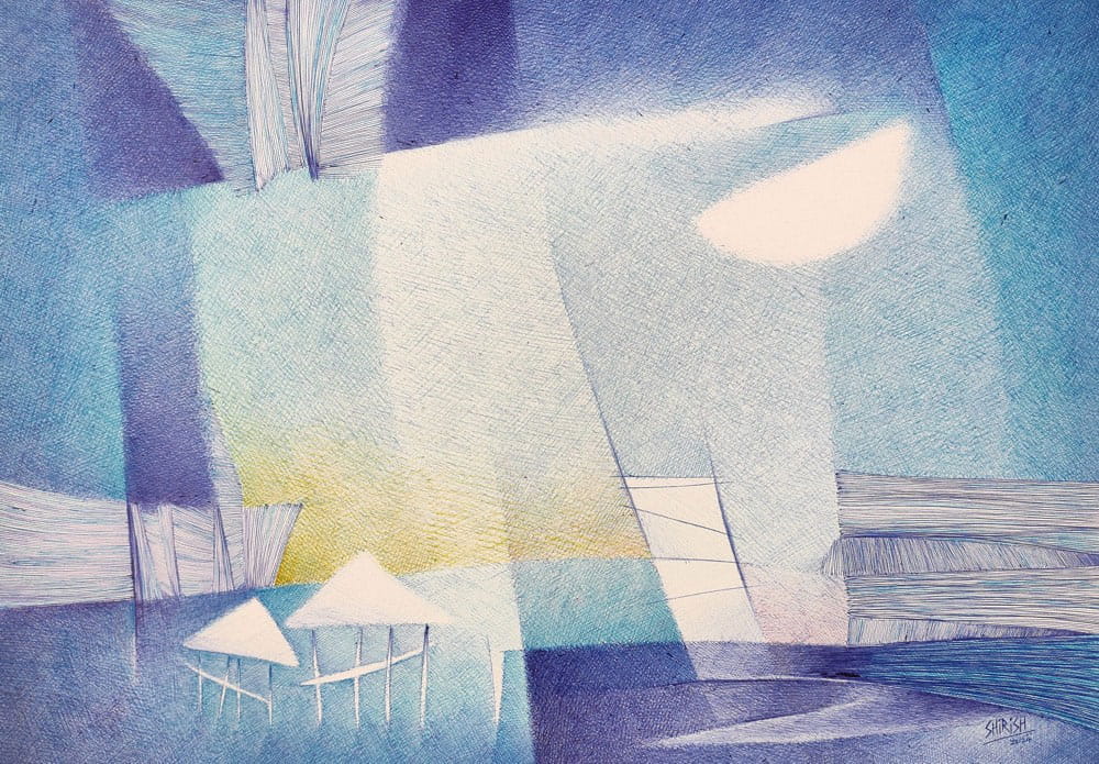 Painting of abstract art with ball point pens on paper