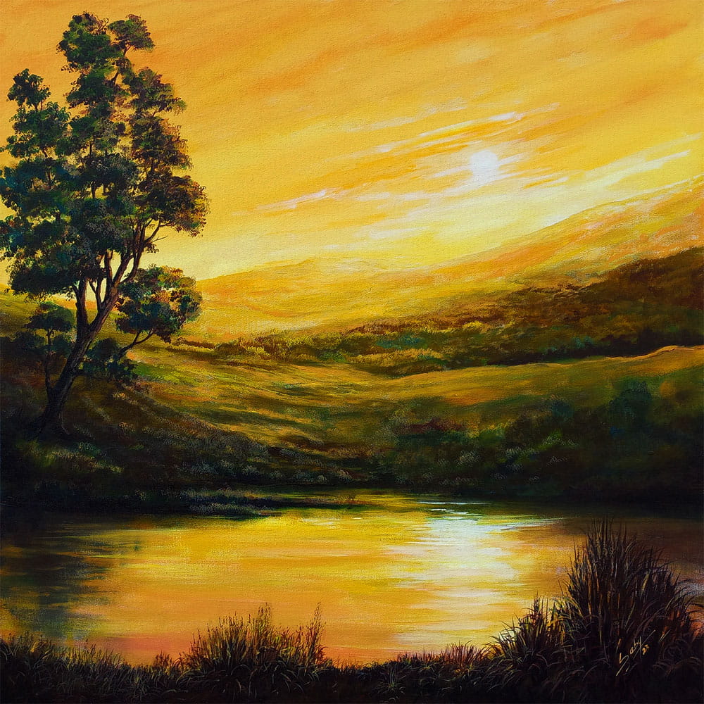 Painting of landscape on canvas