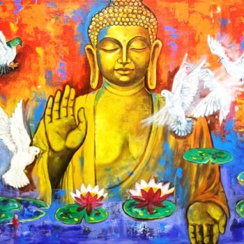 Painting of Lord Buddha with acrylic on canvas