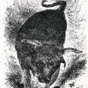 Painting of beast with pen and ink on paper