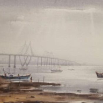 Painting of landscape with watercolour on paper