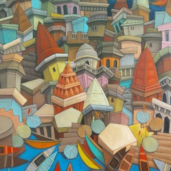 Abstract Benaras painting on canvas