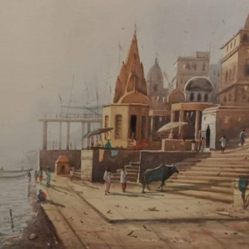 Painting of Benaras with watercolour on paper