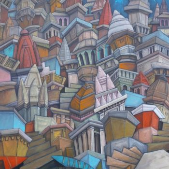Abstract Benaras painting on canvas