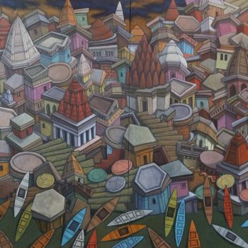 Painting of Benaras Ghat on paper