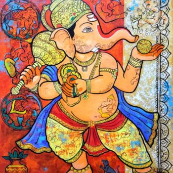 Painting of Ganesh with acrylic on canvas