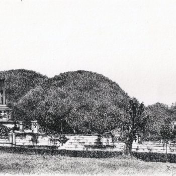 Live study of Victoria Memorial with pen and ink on paper