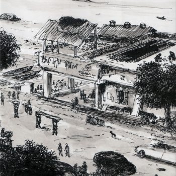 Painting of Kolkata with pen and ink on paper