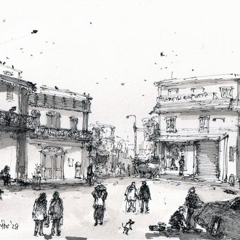 Painting of Kolkata with pen and ink on paper