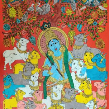 Krishna in kalamkari style on canvas