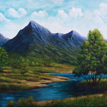 Painting of landscape on canvas