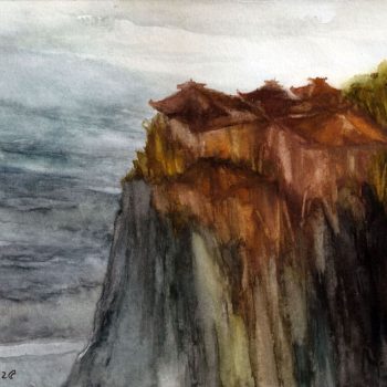 Painting of abstract landscape on paper