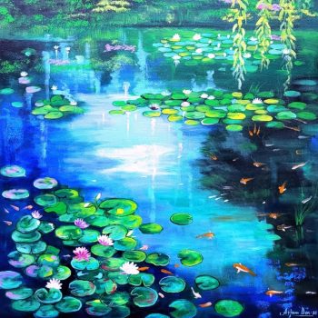 Painting of Lilies with acrylic on canvas