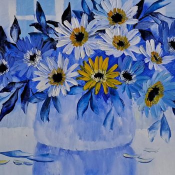 Painting of flowers with oil on canvas