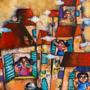 Painting of figures on canvas