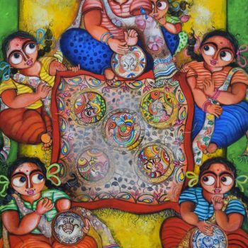 Painting of girls on canvas