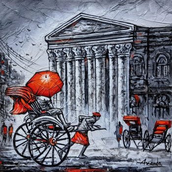 Kolkata cityscape rickshaw on canvas