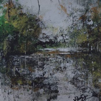 Painting of abstract landscape on paper