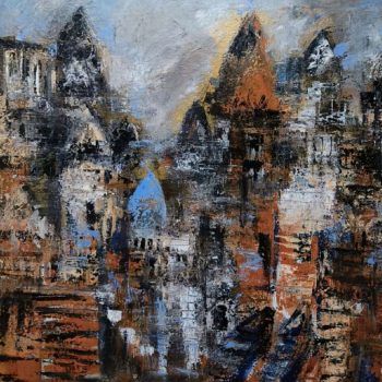 Abstract landscape painting with acrylic on canvas