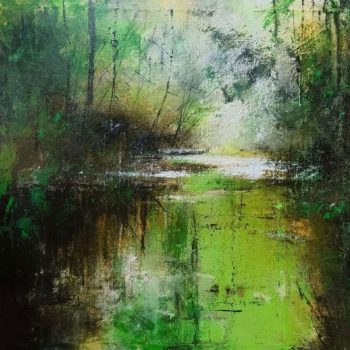 Abstract landscape painting with acrylic on canvas