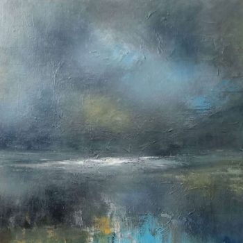 Abstract landscape painting with acrylic on canvas