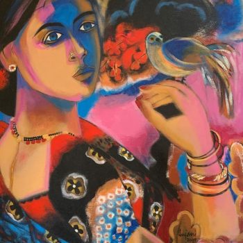 Painting of woman on canvas