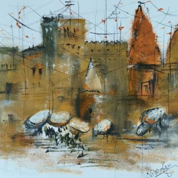 Painting of abstract Benaras on paper
