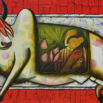 Painting of bull on canvas