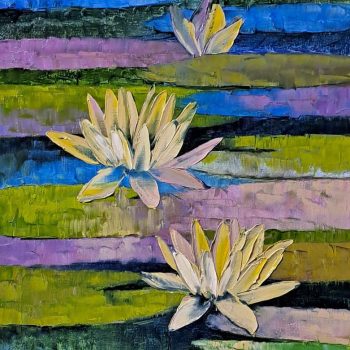 Painting of flowers with oil on canvas