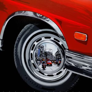 Painting of cityscape on canvas