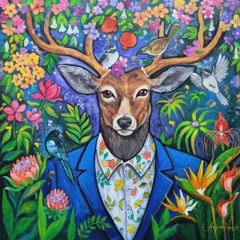 Painting of Deer with acrylic on canvas