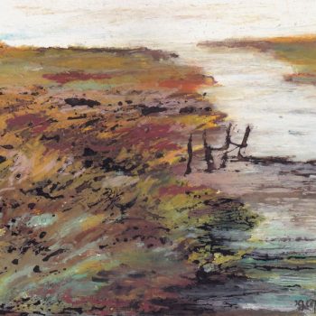 Painting of abstract landscape on paper