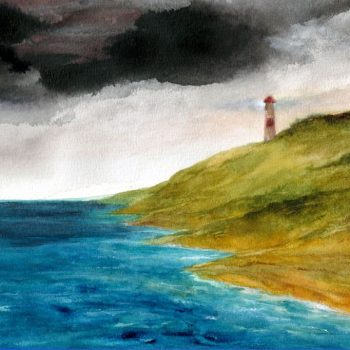 Painting of abstract landscape on paper